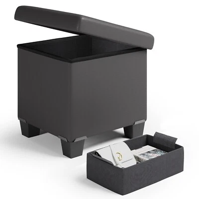 15" Storage Ottoman Cube with Storage Bin, Faux Leather / Fabric Footrest Chest - Image 1 of 4