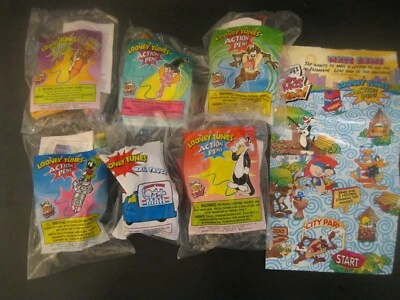 Bolígrafos de acción Looney Tunes "Juego completo más juguete para menores de 3 años" Nuevo en paquete Wendy's 2000 Foto 1 de 4