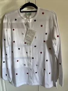 Quaker Factory Knit Cardan Jacket Red/White/Blue Stars Embellished Button Up Med - Picture 1 of 10