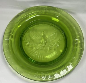 Vintage L. E. Smith Green Glass Heritage Ashtray Bald Eagle Stars 9.25” Heavy - Picture 1 of 23