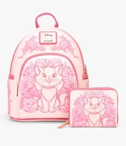 Loungefly Disney Aristocats Marie Tonal Craving Pink Florals Backpack & WALLET! - Picture 1 of 9
