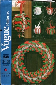 538 Vintage Vogue Pattern Craft No Sew Ribbon Trimmed Christmas Ornaments Instr. - Picture 1 of 2