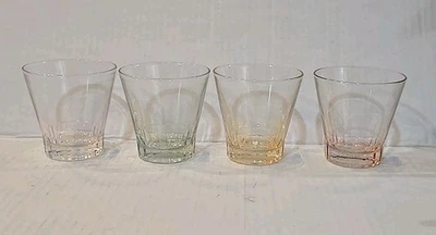 Set Of 4 VINTAGE Whiskey GLASSES COLORED Lowball Glass Rocks MCM Mid-century  - Photo 1/4