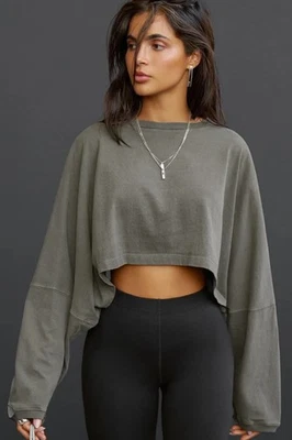 Joah Marrón holgado corto manga larga gris algodón hecho en EE. UU. para mujer S/M $118 Foto 1 de 4