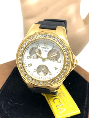 Reloj para mujer Invicta 1643 Angel cuarzo esfera blanca oro negro correa de goma 38 mm Foto 1 de 4