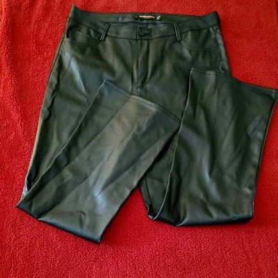 娃娃屋黑色皮革女式18裤子Y2K复古裤子皮革喇叭宽腿 — 第 1/4 张图片