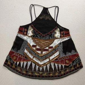 River Island Pailletten Trägertop Festival Gr. 8 schwarz transparent Sommer Camisole Weste - Bild 1 von 6
