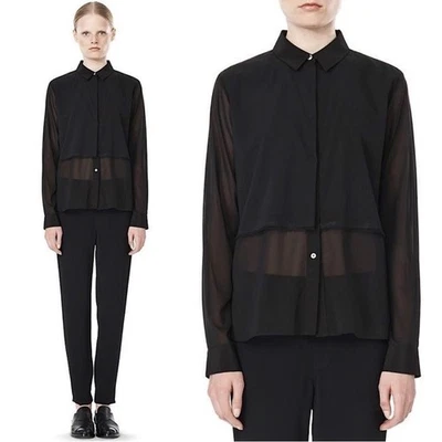 Blusa top abotonada de seda deshilachada de 0 capas T By Alexander Wang para mujer Foto 1 de 4