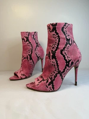 Steve Madden Conflict Women Size 7 Pink Snake Open Toe Ankle Stiletto Heels Boot - Image 1 of 4