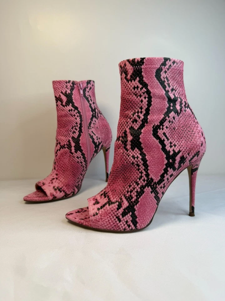 Steve Madden Conflict Mujer Talla 7 Rosa Serpiente Punta Abierta Tobillo Tacones de Aguja Bota Foto 1 de 4
