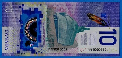 Canada $10 2018 P-W113(2)  UNC Polymer    🔥    LOW SERIAL  🔥  FFF000552 🔥 - Image 1 of 3