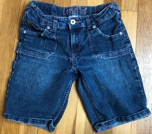 Levis Jean Shorts Girls 12 Blue Medium Wash Cotton Denim 24 in Waist 7 in Inseam - Picture 1 of 8