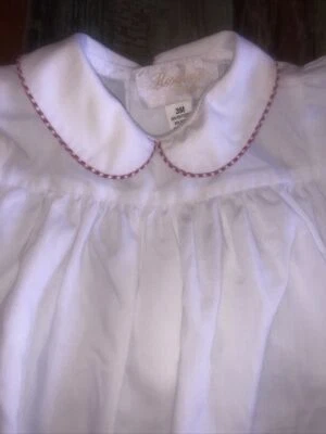 Vestido Largo Blanco Rosalina Colecciones Infantil Talla 3M Botón Trasero Rojo Borde Guinga Foto 1 de 4