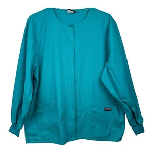 Cherokee Scrub Top Medium Long Sleeve Blue Teal Snap Pockets Womans - Picture 1 of 6