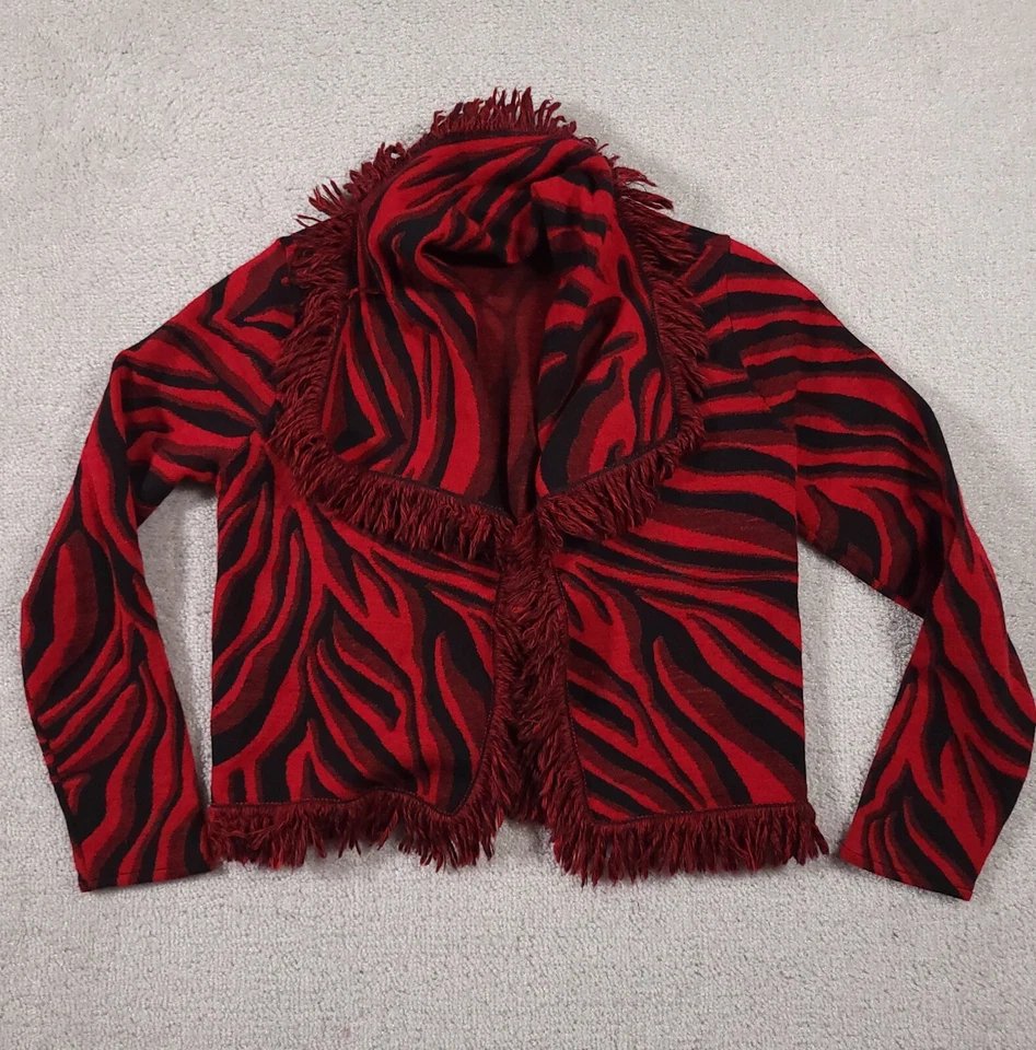 Cárdigan Chico's para mujer talla pequeña 0 mezcla de lana flecos frente abierto suéter rojo Foto 1 de 4