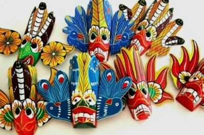 Máscara colorida cultural decoración del hogar pared madera de Sri Lanka escultura 4" (juego de 4) Foto 1 de 4