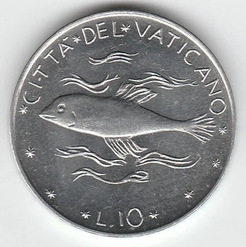 1976 Vatican City 10 Lire *** Flying Fish *** Low Mintage Nice BU Free Shipping Cover