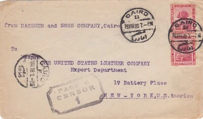 Egipto 1916 Primera Guerra Mundial Cubierta censurada enviada a EE. UU. con CD de El Cairo Foto 1 de 2