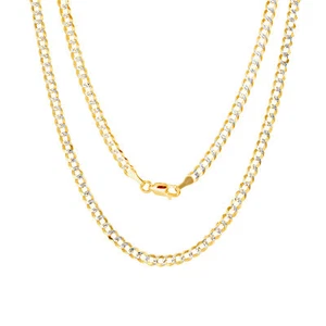 14K Yellow Gold 4mm Mens Solid Diamond Cut Pave Curb Cuban Chain Necklace 28" - Picture 1 of 11
