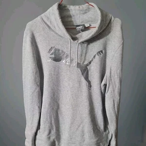 Puma Sweater Jumper Grey Silver Large Logo High Polo Neck Medium Ladies - Picture 1 of 6