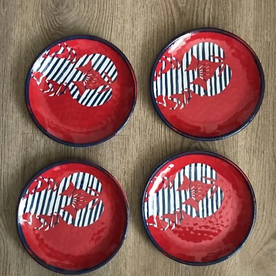 Набор из 4 салатных тарелок Tommy Hilfiger Lobster Stripe Red White Blue меламин 9 дюймов - Изображение 1 из 3