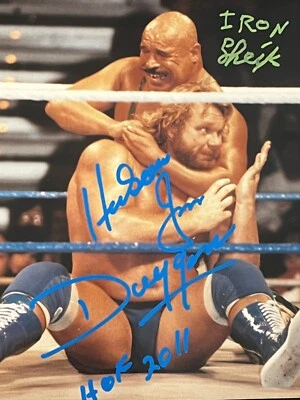 Signed WWE HOF Dual Signature Iron Sheik + Hacksaw Jim Duggan - Image 1 of 2