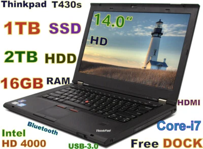 Lenovo Thinkpad T430s i7-2.9GHz  FAST 2TB SSD  16GB 14"  Free Docking - Image 1 of 4