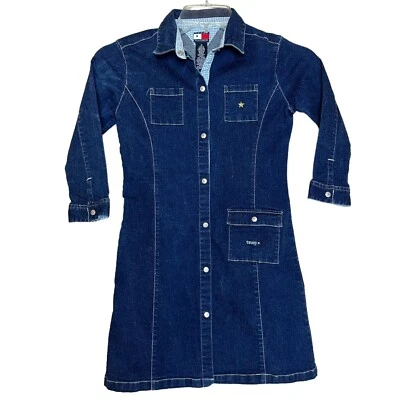 Vestido Tommy Hilfiger Denim Niñas Jóvenes Talla 14 Azul Elastizado Botones a Presión Bolsillos Foto 1 de 4