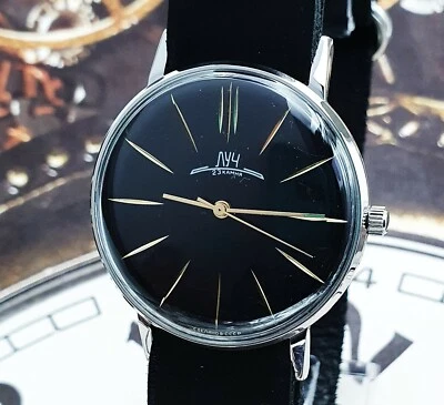 Reloj Pulsera Vintage URSS LUCH - Poljot De Luxe ULTRA DELGADO Esfera Negra Vestido Foto 1 de 4