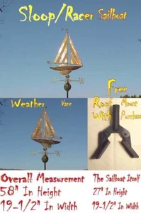 WEATHER VANE 3D COPPER SAILBOAT SLOOP WEATHERVANE W/ROOF MOUNT - Picture 1 of 1