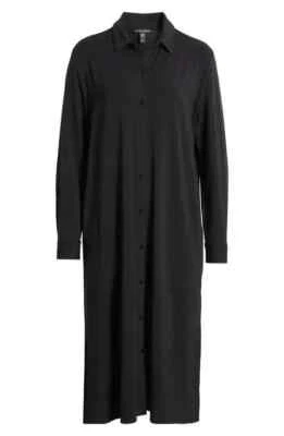 NEW Eileen Fisher ​long sleeve stretch jersey shirtdress in Black Size L #MD313 - Image 1 of 4