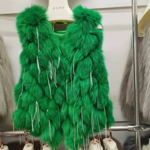 New Fox Fur Vest Tassel Thickened Sleeveless Short Women's Gilet Waistcoat Coat - Picture 1 of 31
