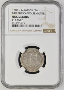 1788 C German States Brunswick-Wolfenbuttel, 1/6 Taler, 6 MG NGC UNC Germany - Picture 1 of 2