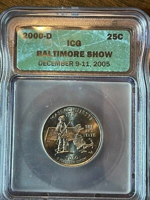 2000 D Massachusetts Quarter ICG Sample Slab Baltimore Show December 2005  - Image 1 of 2