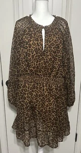 Old Navy Women’s XL Brown Leopard Print Long Sleeve Smocked Waist Boho Dress - Picture 1 of 8