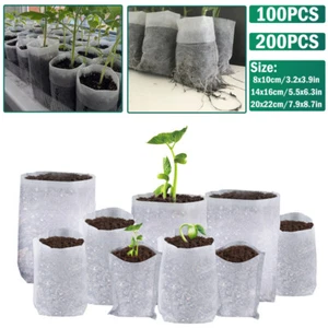 100/200x Plant Grow Bags Biodegradable Non-woven Fabric Nursery Bag Seedling Pot - Picture 1 of 19