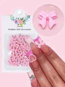 50pcs/Bag Pink Nail Art Charms Rhinestones Bowknot Cute 3D Nail Decorations - Picture 1 of 11
