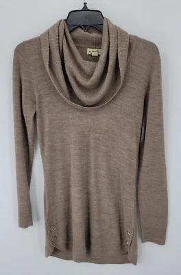 Suéter One World Mujer Pequeño Marrón Capucha Cuello Túnica Boho Neutro Minimalista Foto 1 de 4