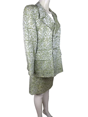 Traje Falda Jacquard Plateado Escada Couture Mujer Talla 42 Verde Blanco Alemania Foto 1 de 4