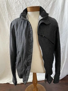 Armani Exchange Men's Hooded Wool Jacket Large A/X Houndstooth Black Italy Made - Picture 1 of 12