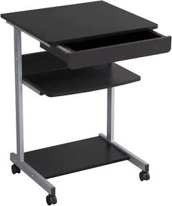 Mobile Computer Desk Cart, Small Rolling Laptop Desk PC Table Workstation with D - Picture 1 of 8