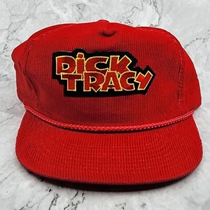 CLEAN Dick Tracy Corduroy Hat Disney Embroidered Red snapback cap vtg 1990 Film - Picture 1 of 6