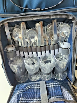 Serviço de mochila de piquenique para 4 pessoas xícaras, pratos, utensílios, guardanapos e muito mais NOVO - Imagem 1 de 4