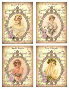 Set 4 ADESIVI vittoriani shabby chic donna #2 taglio fussy - basta tagliare e usare! - Foto 1 di 1