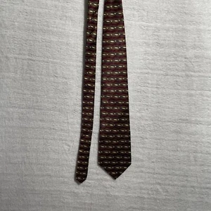 Vtg 90s Tom James Silk Tie Mens Classic Silk Maroon Beige Geometric USA - Picture 1 of 7