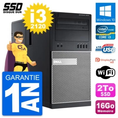 PC tour DELL OptiPlex 9010 Intel Core i3-2120 RAM 16Go SSD 2To Windows 10 Wifi - Imagen 1 de 4