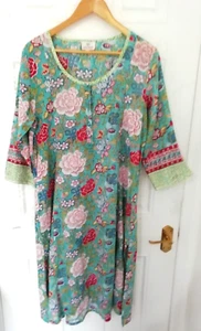 Anokhi M Dress Blue Red Green Floral 100% Cotton Made in India Button Up Neck - Picture 1 of 9