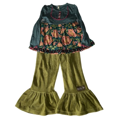 Matilda Jane Floral Stripe Shirt Velour Big Ruffles Pants Outfit Set Lot 8 - Image 1 of 4