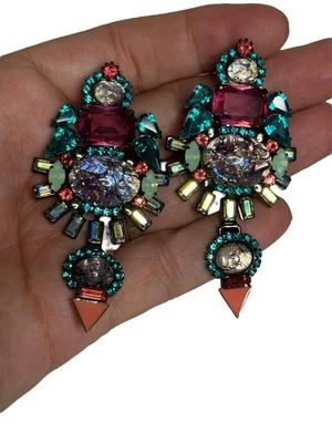 Pendientes llamativos Elizabeth Cole multicolor estrás lámina vidrio cabujón Foto 1 de 4