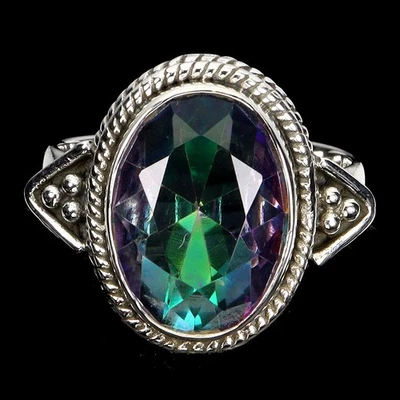 Black Friday 925 Silver Ring Oval Mystic Quartz 14x10mm Gemstone Jewelry Size 7 - Image 1 of 4